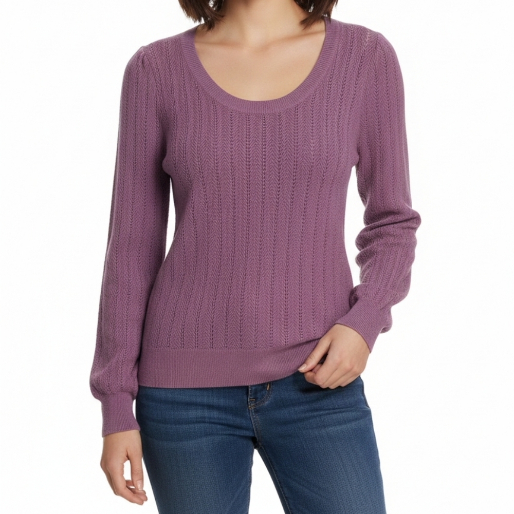 4/$10 ✨ Reitmans Women's Medium Cable Knit Eggplant Sweater Cozy Relaxed Fit‎